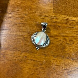 CAROLYN POLLACK RELIOS Sterling Silver Oval Mother of Pearl & Red Garnet Pendant